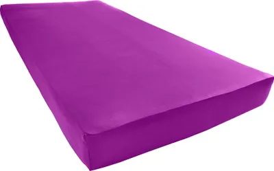 A purple fitted sheet is shown from a diagonal angle against a white background.