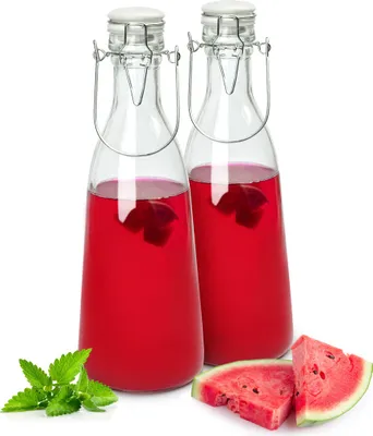 Obrázek produktu pro sada 6 skleněných lahví s otočným víčkem a držadlem 1000ml láhev na mléko a džusy