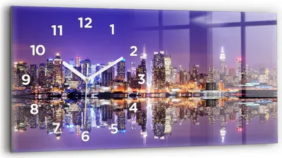 Produktbild von Wallfluent Wanduhr – Stilles Quarzuhrwerk - Uhr Dekoration Wohnzimmer Schlafzimmer Küche - Zifferblatt - weiße Zeiger - 60x30 cm - New York in der Nacht