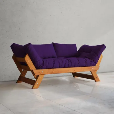 Image de Canapé de jardin 2 places en bois de pin et lin teck et violet - L 180 à 210 × P 75 cm - Imperméable