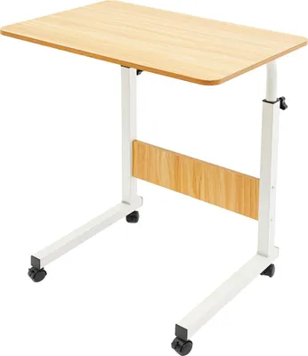 Produktbild von Mobiler Laptop-Tisch - Rolltisch - Höhenverstellbar 70–90 cm - Tischplatte 60x40 cm - Vier Rollen mit Bremse - Melamin-Oberfläche - Max. 15 kg - Weiß & Holz