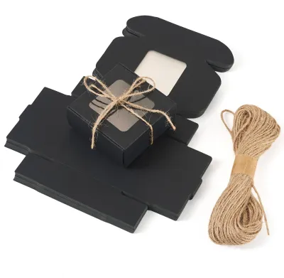 Faltboxen aus Kraftpapier mit Fenster, 20 St., 7,5x7,2x3 cm, schwarz