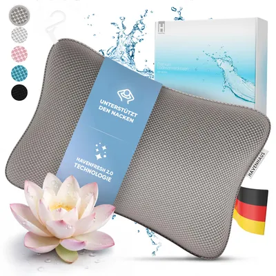 Produktbild von Premium Badewannenkissen grau | Badekissen für Badewanne schnelltrocknend & extra große Saugnäpfe für festen Halt | Nackenkissen Badewanne waschbar