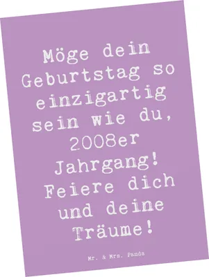 Produktbild von Mr. & Mrs. Panda Ansichtskarte Spruch 2008 Geburtstag Einzigartig - Lavendeltraum - Geschenk, feiern, Jubiläum, Postkarten, bildkarte, Postkarte, Grußkarte, Glückwunsch