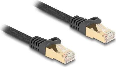 Produktbild von Delock RJ45 Netzwerkkabel mit Geflechtmantel Cat.6A S/FTP Stecker zu Stecker 2 m schwarz