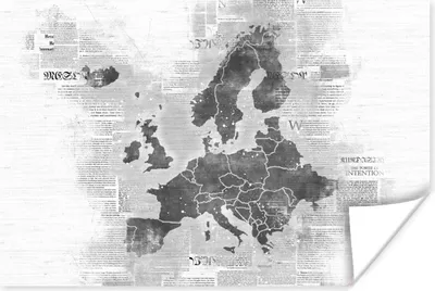 Produktbild von MuchoWow® Poster Europakarte auf Zeitungspapier - schwarz und weiß 180x120 cm - Fotoplakat