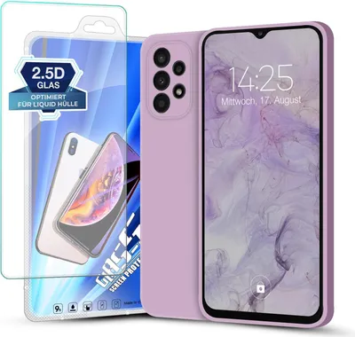 Produktbild von Hülle für Samsung Galaxy A23 5G mit 9H Displayglas Displayschutz Plus Case Cover Bumper Silikon Softgrip Schutzhülle Farbe: Lila
