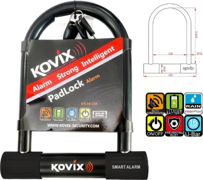 Image de KOVIX KTL16-210 Cadenas à arceau avec alarme, noir