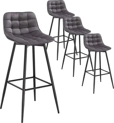 Produktbild von WOLTU Barhocker 4er Set Designer Barstuhl Hocker Tresenhocker Bistrohocker mit Fußstütze Samt Metall Dunkelgrau