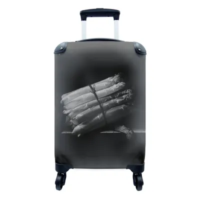Produktbild von MuchoWow® Koffer Handgepäck Trolley Rollkoffer Kleine Reisekoffer mit 4 Rollen - Stilleben mit Spargel - Gemälde von Adriaen Coorte in schwarz-weiß. - Cabin Size < 55x40x23 cm & 55x40x20 cm - Fotokoffer - Kabinenkoffer - Boardgepäck - Reise-Box - Reisekoffer - Reisegepäck - Koffer mit Bild - Trolley für Kinder