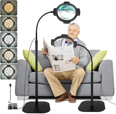 Immagine prodotto di Azomor 10X / 30X Lente d'ingrandimento con illuminazione – Lampada da tavolo con lente d'ingrandimento due in uno – 54 LED dimmerabili