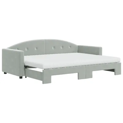 Productafbeelding van vidaXL Uittrekbaar dagbed met matrassen, lichtgrijs, 80x200 cm, fluweel