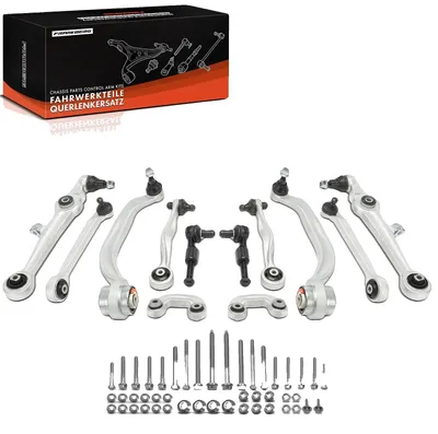 Immagine prodotto di Kit per bracci oscillanti, realizzato in acciaio di alta qualità, per l'asse anteriore. Compatibile con Audi e SEAT. Set composto da 12 pezzi, include i codici dei ricambi di sostituzione