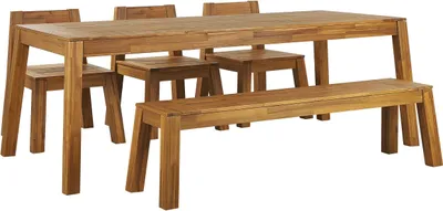 Produktbild von BELIANI Gartenmöbel Set Hellbraun Akazienholz rechteckiger Tisch 210x90 cm mit Bank 3 Stühlen Rustikal Terrasse Outdoor Indoor Gartenausstattung