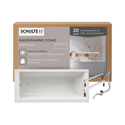 Produktbild von Schulte Badewanne Rechteck Modell Como, 160x70 cm, Weiß Sanitäracryl, inkl. Fußgestell und Ab- und Überlauf