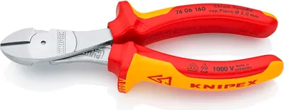 Produktbild von Knipex Kraftseitenschneider DIN ISO 5749 Länge 160mm VDE-isoliert Chrom 2K-Hüllen - 74 06 160 SB