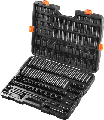 Zdjęcie produktu dla SucceBuy 130-częściowy zestaw kluczy nasadowych udarowych, napęd 3/8" i 1/2", SAE i metryczne, stal stopowa Cr-Mo, naprawa samochodów, czytelne oznaczenia, walizka do przechowywania
