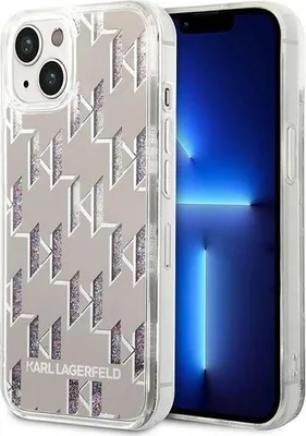 Produktbild von Karl Lagerfeld Hard Cover Liquid Glitter Monogram Silver, für iPhone 14 Plus, KLHCP14MLMNMS