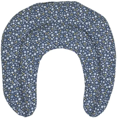 Produktbild von Kirschkern Nackenhörnchen mit Kammern Bio Stoff Blümchen-blau - Kirschkernkissen - Nackenkissen - Wärmekissen für Nacken