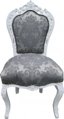 Produktbild von Casa Padrino Barock Esszimmer Stuhl Grau Muster /Weiss ohne Armlehnen - Antik Möbel - Limited Edition