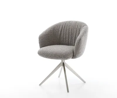 Produktbild von DELIFE Drehstuhl Caja-Flex mit Armlehnen Bouclé Silbergrau Kreuzgestell breit Edelstahl 360° drehbar Taschenfederkern