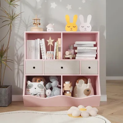 Immagine prodotto di Scaffale per bambini, scaffale per giocattoli, scaffale per libri, 3 ripiani, 93x29x93 cm, rosa