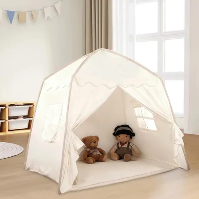 Produktbild von Spielzelt 130x100x130 cm, zusammenklappbar, mit Bodenmatte und Fenstern, für Kinderzimmer