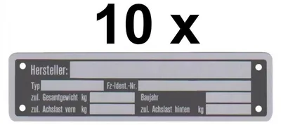 Produktbild von 10 x Blanko Typenschild Anhängertypenschild Neutral Anhänger - Vers. 5