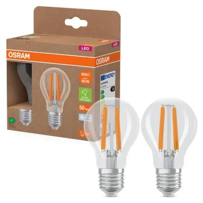 Immagine prodotto di Lampada LED OSRAM Energy Class a forma di lampadina classica, 3,8 W / 806 lm, EEK A, luce bianca fredda (4000 K), CRI 80, in vetro trasparente senza piombo, base E27, IP20, diametro 60 mm.