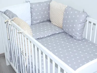 Produktbild von Baby Nestchen mit 6 x Kissen - MINKY und Baumwolle -Umrandung für Laufstall, Hausbett, Babybett, Kinderzimmer - 34