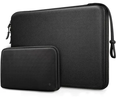 Image de Étui rigide de protection pour ordinateur portable, compatible avec les modèles de 15 à 16 pouces, de couleur noire, avec sac de rangement pour accessoires