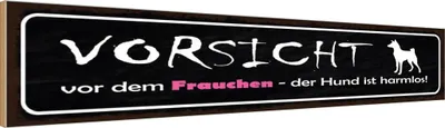 Produktbild von vianmo Holzschild 10x46 cm Vorsicht Frauchen Hund harmlos Tier Haustier