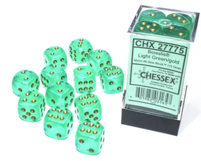 Zdjęcie produktu dla Chessex - Borealis - 12x D6 16mm - Jasnozielony/Złoty