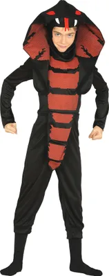 Produktbild von Ninja Abenteuerkostüm Schlange Schattenkrieger Halloween Verkleidung Kinder Fasching Grusel Gewand Schlangenhaube Roter Akzent, Größe: 98/104 Farbe: Schwarz