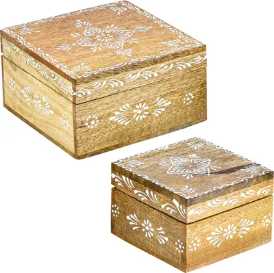 Image de lot de 2 coffrets déco boho Boîte de rangement Hajdar 2