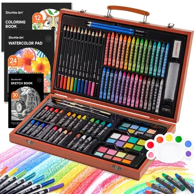 Productafbeelding van 106-delige Deluxe Kunstset, Complete Tekenset in Houten Kist