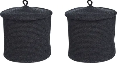 Obrázek produktu pro BELIANI Sada 2 úložných košů černé bavlněné s víkem Koše na prádlo Boho doplňky