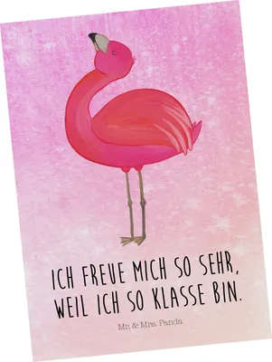 Produktbild von Mr. & Mrs. Panda Postkarte Flamingo Stolz - Aquarell Pink - Geschenk, Grußkarte, Rosa, Ansichtskarte, Freude, Freundin, Ansichtskarten, bildkarte, Postkarten