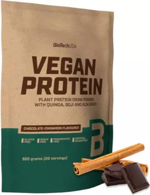 Produktbild von BioTechUSA Vegan, Pulver, Erbsenprotein, Reisprotein, Schokolade, Zimt, L-Arginin, L-Glutamin, 19 g, 106 kcal