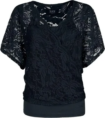 Produktbild von Black Premium by EMP Damen schwarzes lockeres T-Shirt aus Spitze L