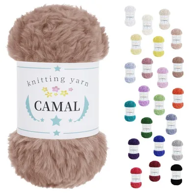 Productafbeelding van Chenille wol, khaki kleur, 100 gram / 60 meter. Polyester pluiswol voor breien en haken