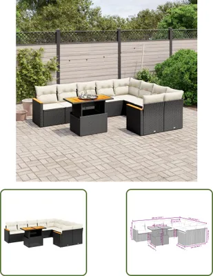 Produktbild von The Living Store 10-tlg. Garten-Sofagarnitur mit Kissen Schwarz Poly Rattan