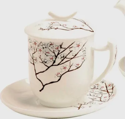 Produktbild von Teetasse mit Teesieb und Deckel WHITE CHERRY 380ml weiß Porzellan TeaLogic