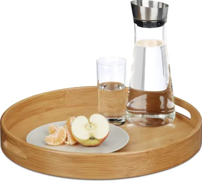 Rundes Bambus-Servierbrett mit hohem Rand, 38,5 cm, Natur