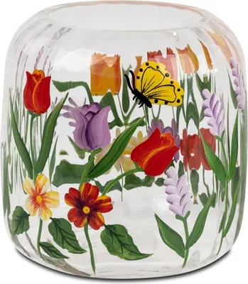 Produktbild von Glasvase, Windlicht Wiesenblumen rund H. 10cm transparent bunt Formano F26