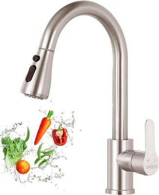 Produktbild von Wasserhahn Küche, Hochdruck Küchenarmatur mit Herausziehbarer Brause Ausziehbar Armatur, Mischbatterie Küche Spültischarmatur Brause 3 Modus, Edelstahl
