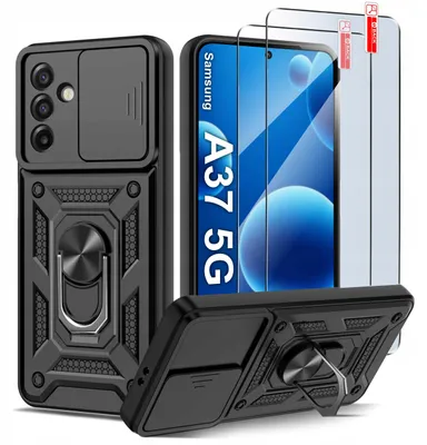 Zdjęcie produktu dla Etui Pancerne Czarne Slide Do Samsung A37 Wzmacniane + 2X Szkło 9H