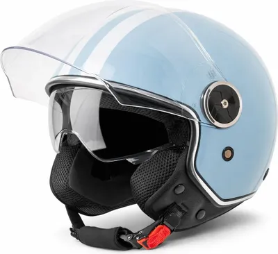 Produktbild von VINZ Arenas Jethelm mit Doppelvisier | Roller Helm mit Streifen & mit Sonnenblende | In Gr. XS-XXL | ECE 22.06  | Motorradhelm mit Visier | Viele Farben Erhältlich - Hellblau | S (55 - 56 cm)
