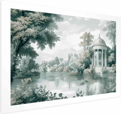 Produktbild von Posterpapier Poster - Landscape with a Park and Lake in Retro Greens 30x21 cm Landschaften c-H-10046-ao-a