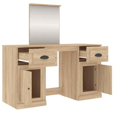 Productafbeelding van vidaXL Schminktafel met spiegel, Sonoma-eikenhout, 130x50x132,5 cm